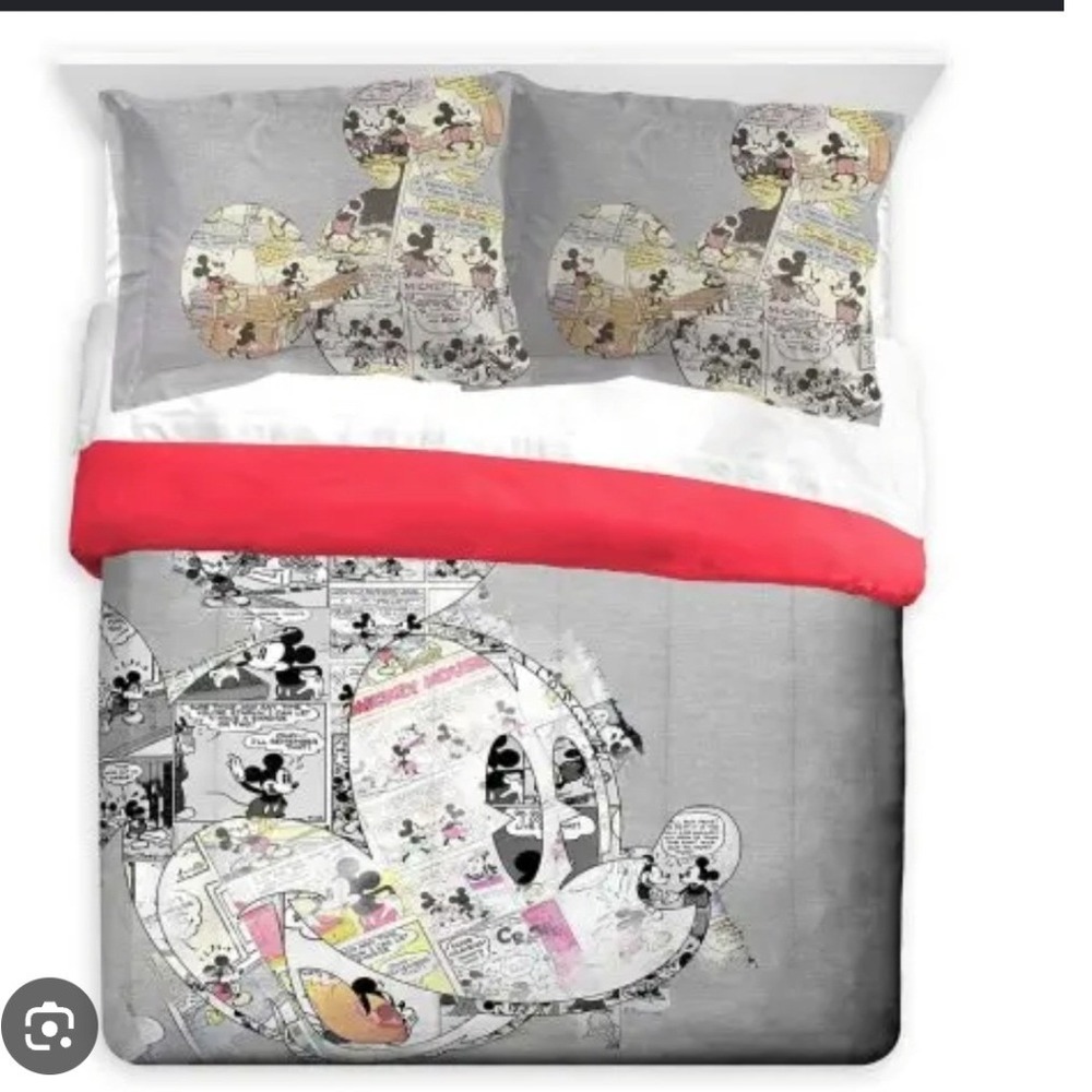 Disney Kids Full Comforter Set Grey Red Mickey Mouse Comic Strip Collage Print
